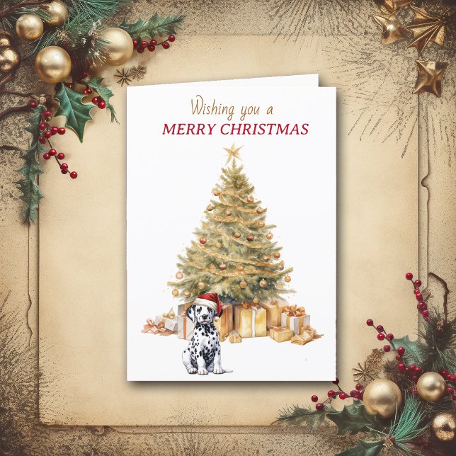 Cartes Pour Fêtes Annuelles Gold Tree Dalmatie Puppy Christmas Card (Créateur téléchargé)
