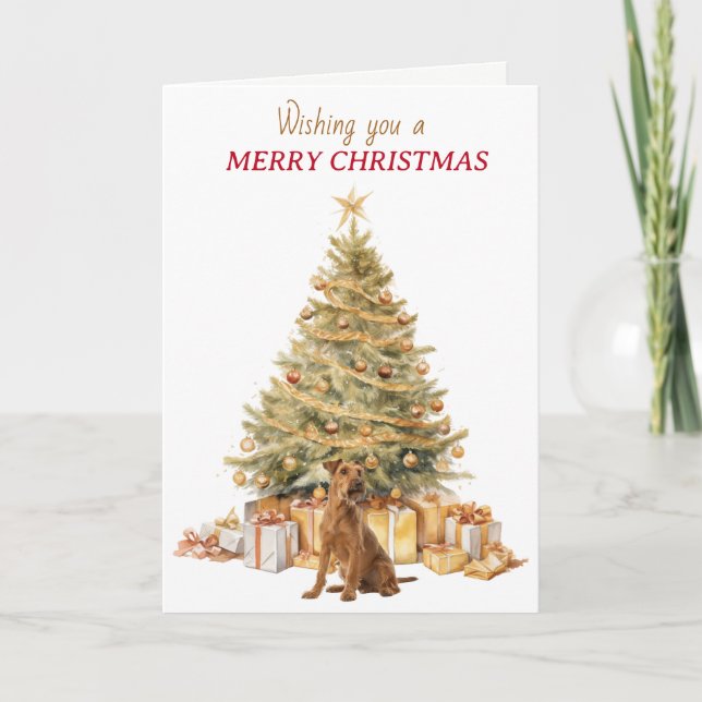 Cartes Pour Fêtes Annuelles Gold Tree Irish Terrier Dog Christmas (Devant)