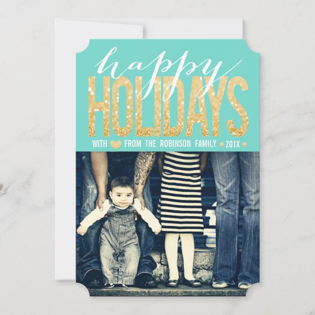 Cartes Pour Fêtes Annuelles Gold Turquoise Happy Holidays Photo Flat Card (Devant)