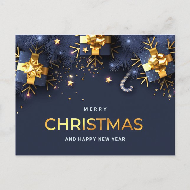 Cartes Pour Fêtes Annuelles Golden Blue Christmas Ornament Salutation d'entrep (Devant)