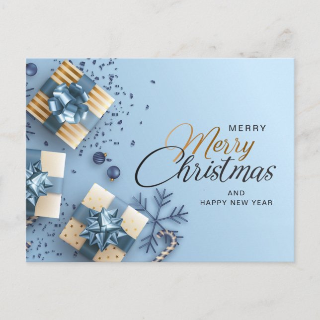 Cartes Pour Fêtes Annuelles Golden Blue Christmas Ornament Salutation d'entrep (Devant)