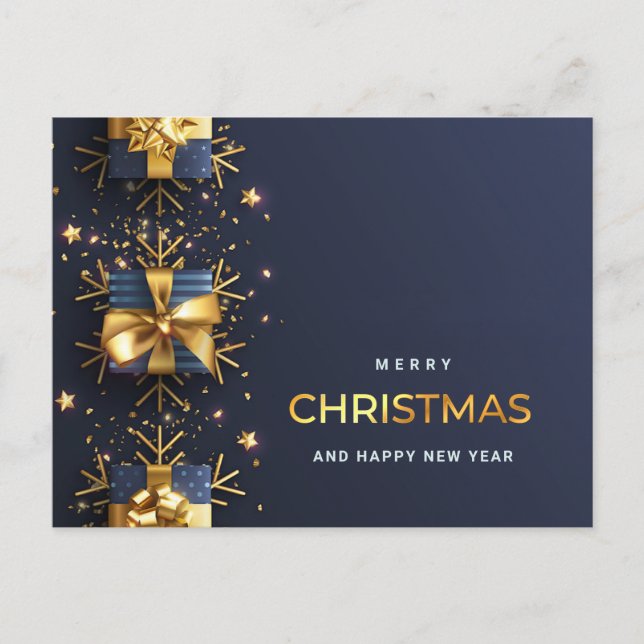 Cartes Pour Fêtes Annuelles Golden Blue Christmas Ornament Salutation d'entrep (Devant)