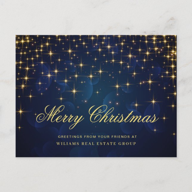 Cartes Pour Fêtes Annuelles Golden Blue Christmas Stars Salutation d'entrepris (Devant)