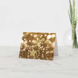 Cartes Pour Fêtes Annuelles Golden Bokeh Faux Parties scintillant et étoiles