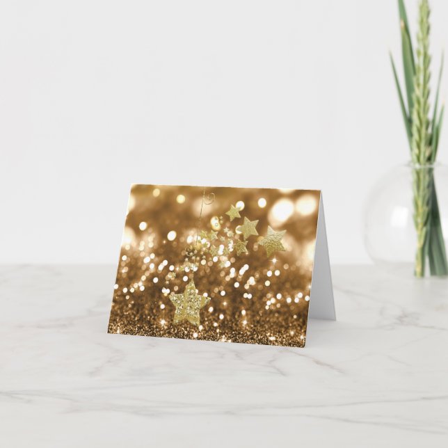 Cartes Pour Fêtes Annuelles Golden Bokeh Faux Parties scintillant et étoiles (Devant)