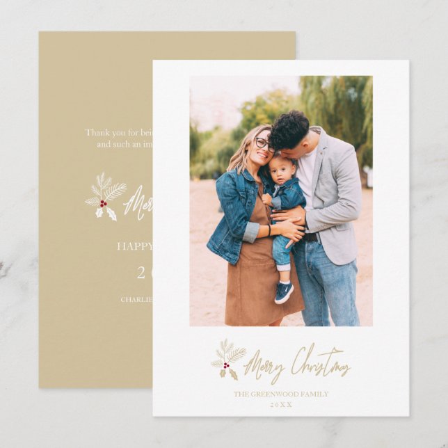 Cartes Pour Fêtes Annuelles Golden Classic Merry Christmas Custom Photo (Devant / Derrière)