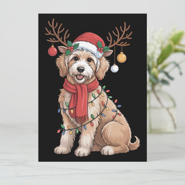Cartes Pour Fêtes Annuelles Golden Doodle Gorgeous Reindeer Christmas Tree  (Debout devant)