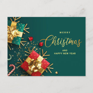Cartes Pour Fêtes Annuelles Golden Green Noël Ornament Salutation d'entreprise
