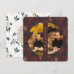 Cartes Pour Fêtes Annuelles Golden Greenery Bienheureux Deux Photo Eggplant