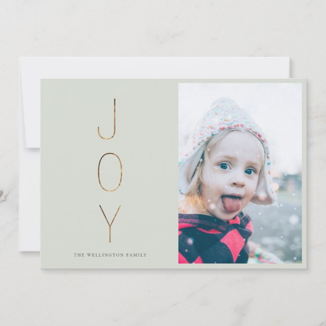 Cartes Pour Fêtes Annuelles Golden JOY Modern Photo Holiday Card | Sage (Devant)