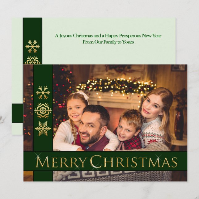Cartes Pour Fêtes Annuelles Golden Joyeux Noël Photo de famille (Devant / Derrière)