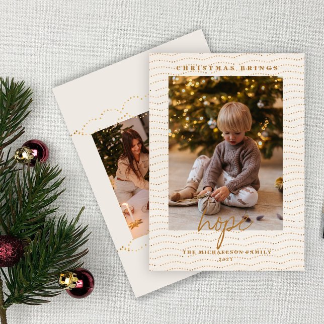 Cartes Pour Fêtes Annuelles Golden Lights Bokeh Christmas Hope 2 Photo (Créateur téléchargé)