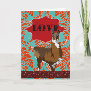 Cartes Pour Fêtes Annuelles Golden Llama Love Red Damask Salutation