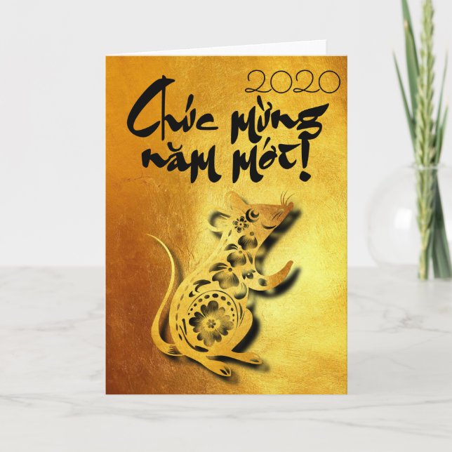 Cartes Pour Fêtes Annuelles Golden Lunar Rat vietnamien Année 2020 GC (Devant)