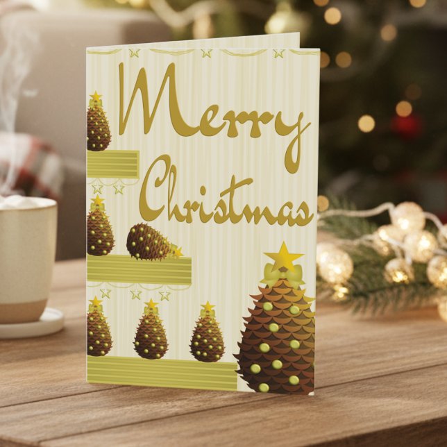 Cartes Pour Fêtes Annuelles Golden Pinecones And Script Christmas (A golden cutie to send out your Christmas cheer. Customize the words and put your photo in.)