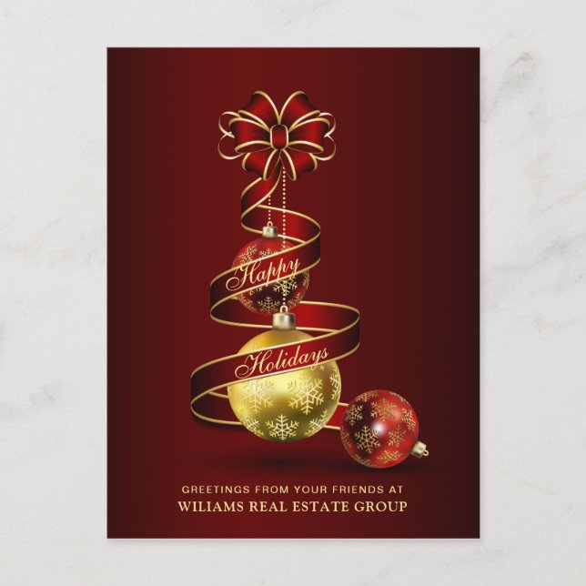 Cartes Pour Fêtes Annuelles Golden Red Christmas Ball Salutation d'entreprise (Devant)