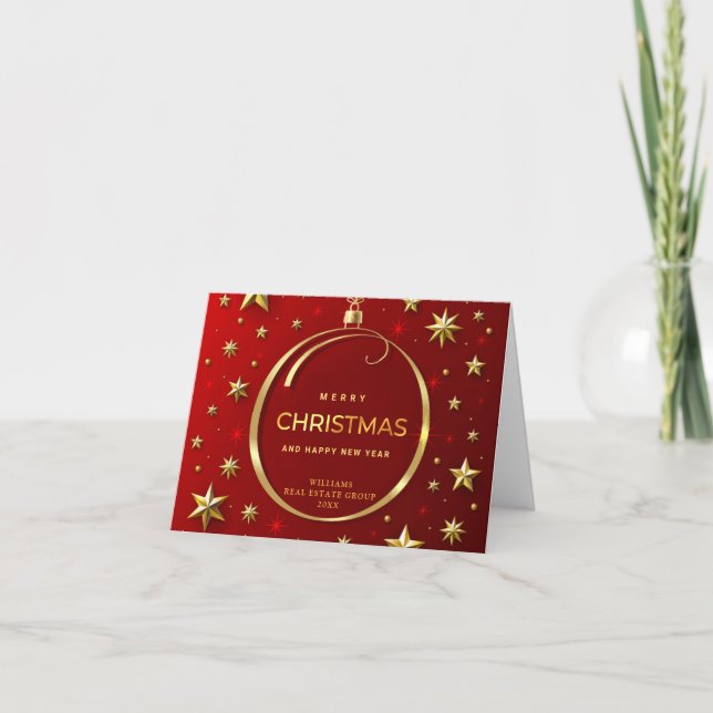 Cartes Pour Fêtes Annuelles Golden Red Christmas Ornament Salutation d'entrepr (Devant)