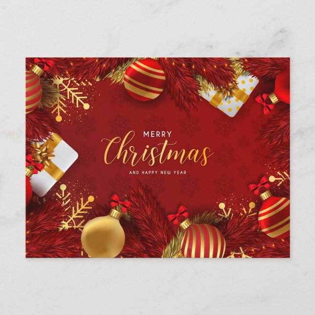Cartes Pour Fêtes Annuelles Golden Red Christmas Ornament Salutation d'entrepr (Devant)