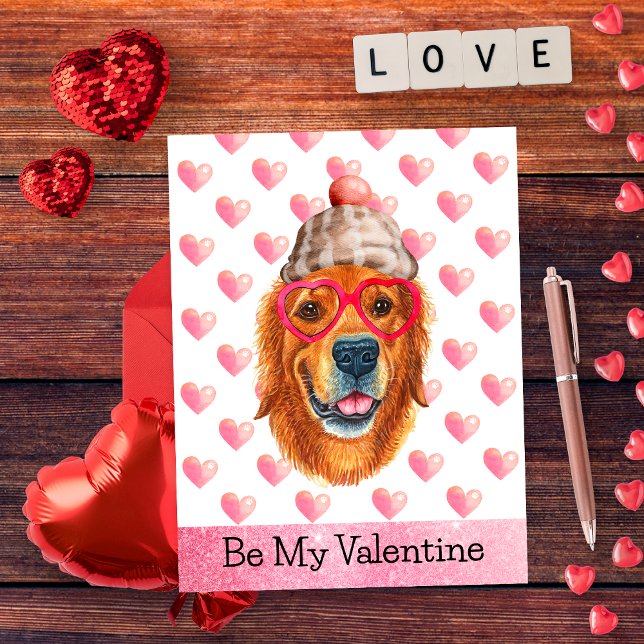 Cartes Pour Fêtes Annuelles Golden Retriever Be My Valentine Dog Valentine's (Créateur téléchargé)