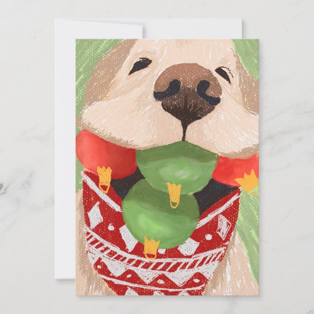 Cartes Pour Fêtes Annuelles Golden Retriever Christmas Balls Mouth Drôle (Devant)