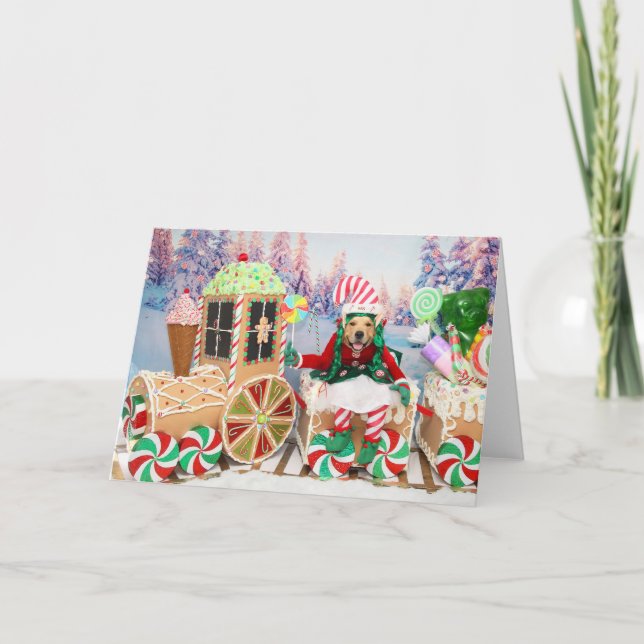 Cartes Pour Fêtes Annuelles Golden Retriever Christmas Candy Train (Devant)