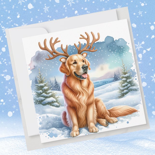 Cartes Pour Fêtes Annuelles Golden Retriever Christmas Reindees Antlers (Créateur téléchargé)