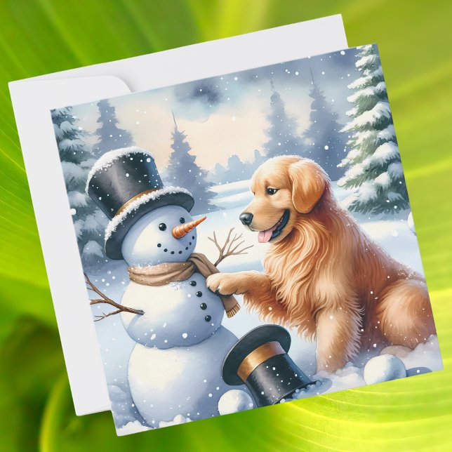 Cartes Pour Fêtes Annuelles Golden Retriever Christmas Snowman (Créateur téléchargé)