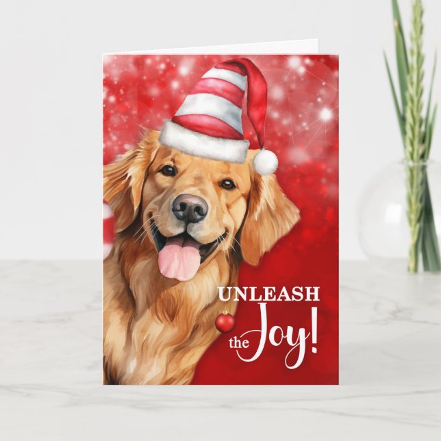 Cartes Pour Fêtes Annuelles Golden Retriever Dog déchaîner la joie Noël (Devant)