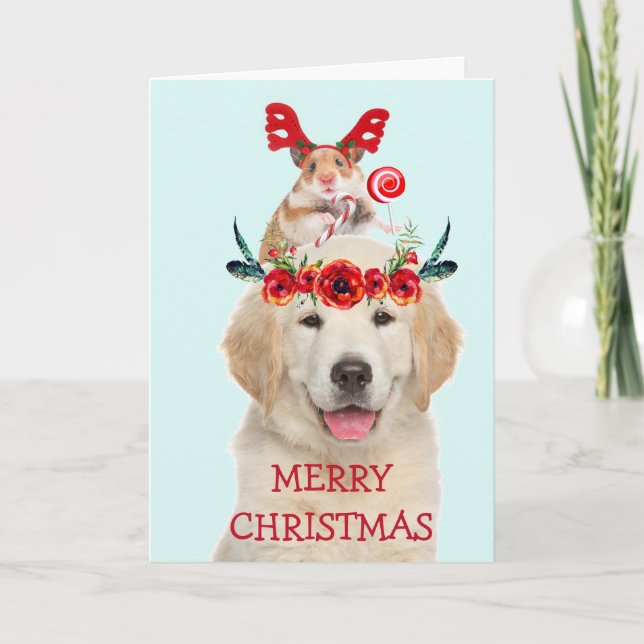 Cartes Pour Fêtes Annuelles Golden Retriever Et Friend Noël (Devant)