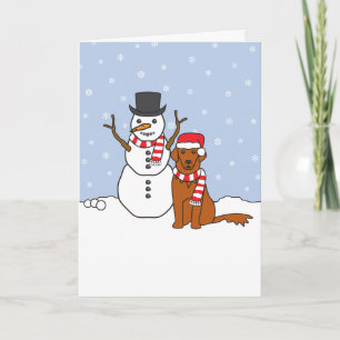 Cartes Pour Fêtes Annuelles Golden Retriever et Snowman
