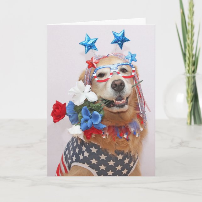 Cartes Pour Fêtes Annuelles Golden Retriever Fabulous Le 4 juillet (Devant)