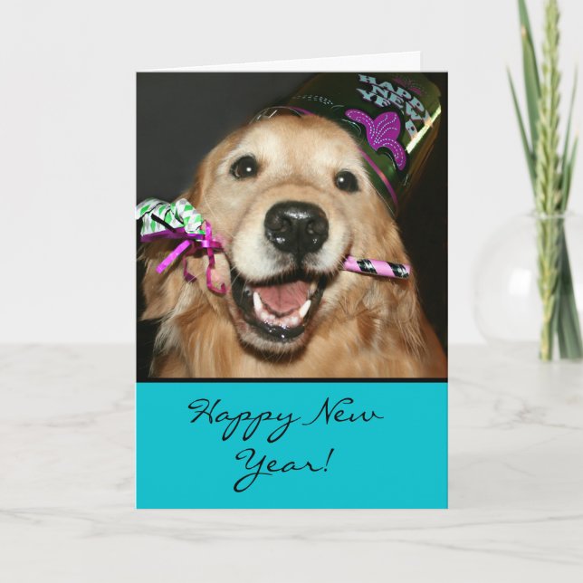 Cartes Pour Fêtes Annuelles Golden Retriever Happy New Year Greeting Card (Devant)
