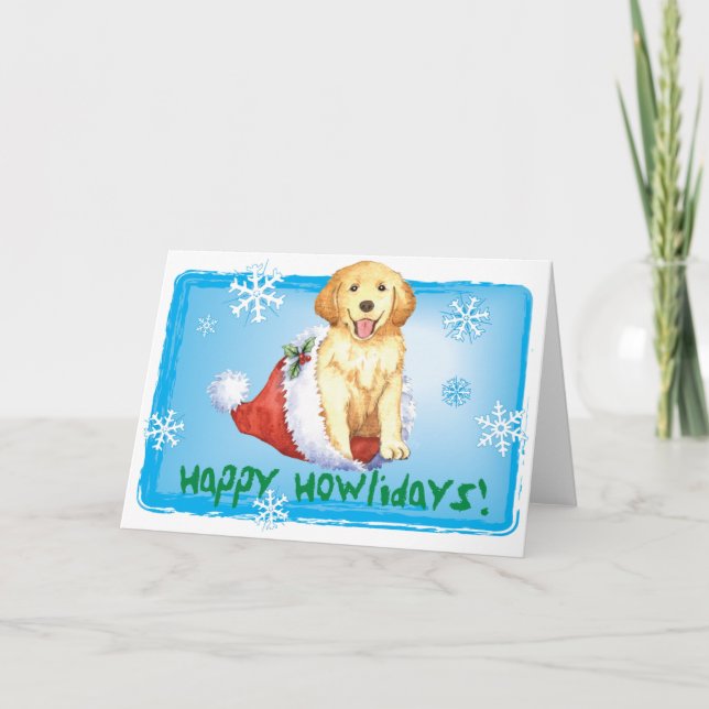 Cartes Pour Fêtes Annuelles Golden retriever heureux de Howliday (Devant)