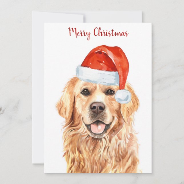 Cartes Pour Fêtes Annuelles Golden Retriever Joyeux chien chiot de Noël (Devant)