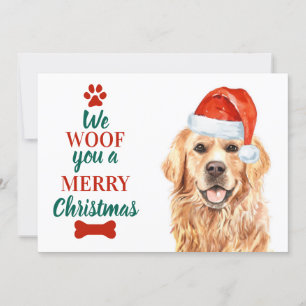 Cartes Pour Fêtes Annuelles Golden Retriever mignon chien Joyeux Noël