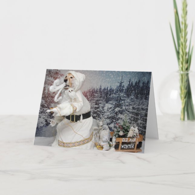 Cartes Pour Fêtes Annuelles Golden Retriever Old Man Winter Wonderland (Devant)