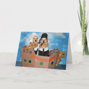 Cartes Pour Fêtes Annuelles Golden Retriever Pilgrims Mayflower Thankgiving