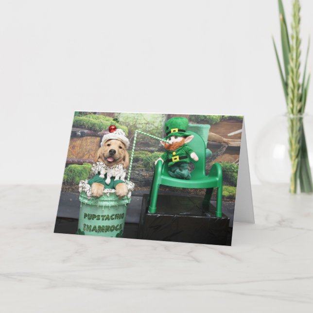 Cartes Pour Fêtes Annuelles Golden Retriever Pupstachio Shake St. Patty's Day (Devant)