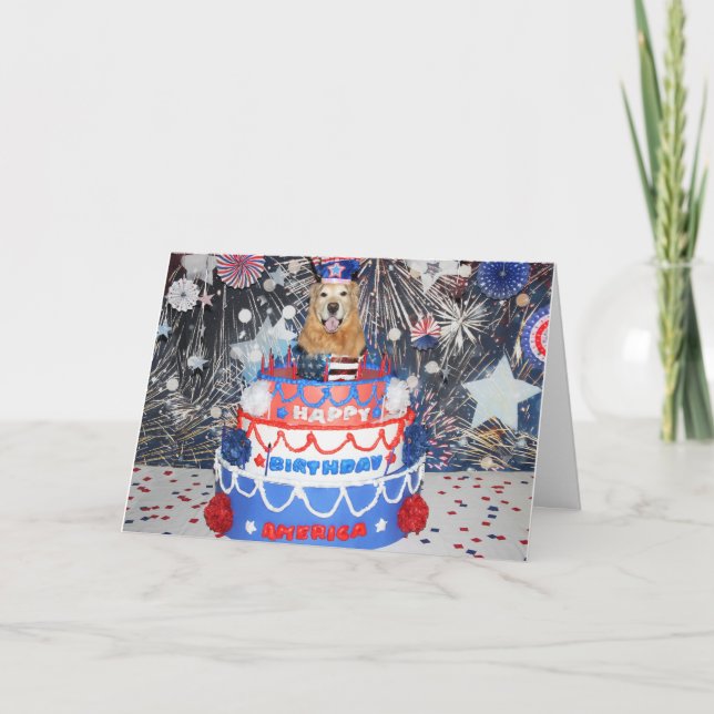 Cartes Pour Fêtes Annuelles Golden Retriever Quart Juillet Cake (Devant)