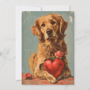 Cartes Pour Fêtes Annuelles Golden Retriever Saint-Valentin Vintage 