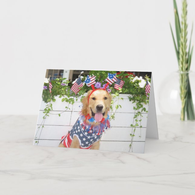 Cartes Pour Fêtes Annuelles Golden Retriever Starry 4 juillet (Devant)