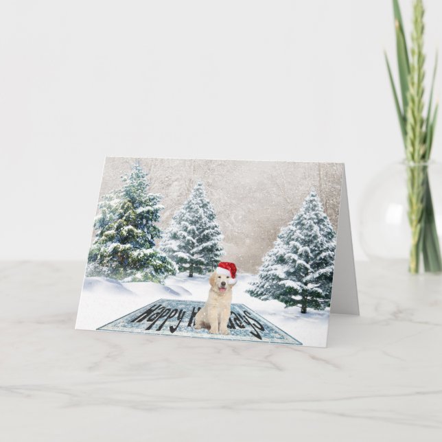 Cartes Pour Fêtes Annuelles Golden Retriever sur tapis de vacances (Devant)