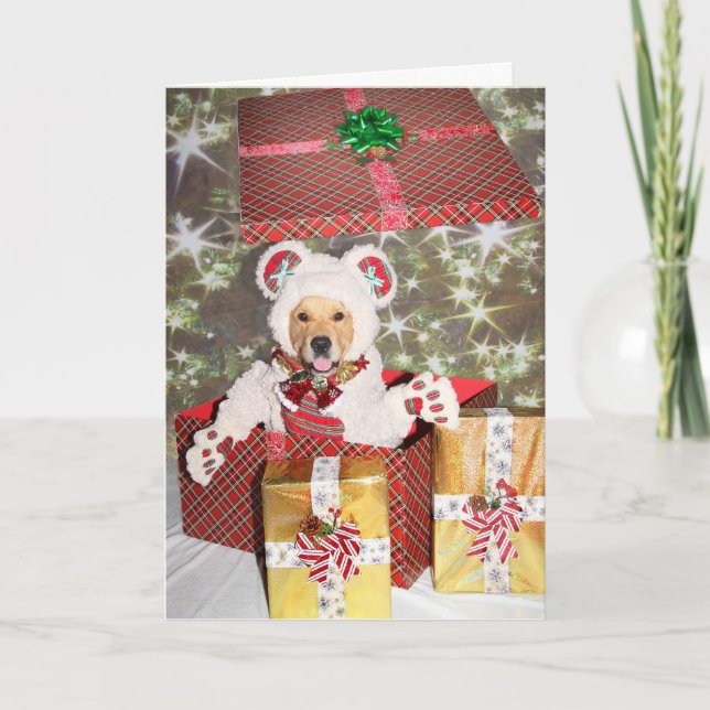 Cartes Pour Fêtes Annuelles Golden Retriever Teddy Bear Cadeau (Devant)
