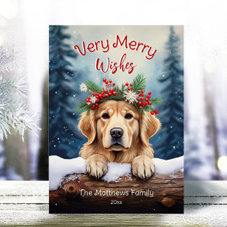 Cartes Pour Fêtes Annuelles Golden Retriever Winter Portrait animal très joyeu