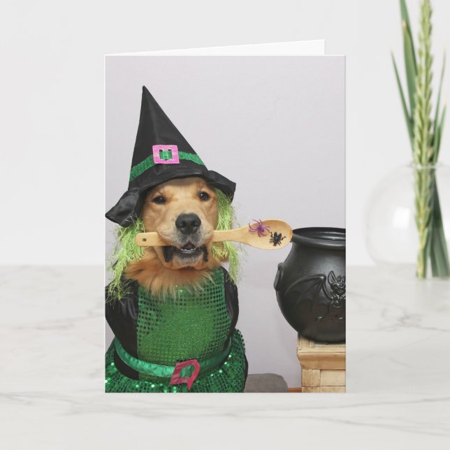 Cartes Pour Fêtes Annuelles Golden Retriever Witchin' Halloween (Devant)