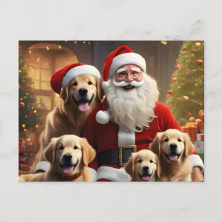 Cartes Pour Fêtes Annuelles Golden Retrievers, puppies and Santa Claus
