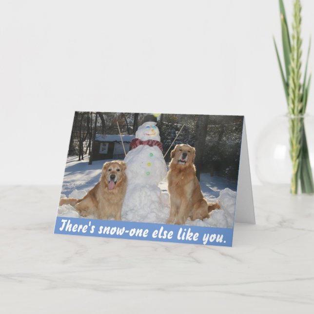 Cartes Pour Fêtes Annuelles Golden Retrivers with Snowman Friendship (Devant)
