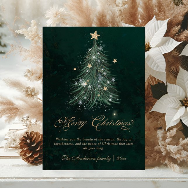 Cartes Pour Fêtes Annuelles Golden Script Christmas Tree  (Créateur téléchargé)