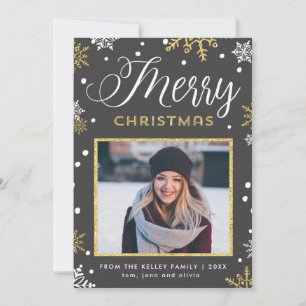 Cartes Pour Fêtes Annuelles Golden Snowflakes Christmas Newsletter Photo