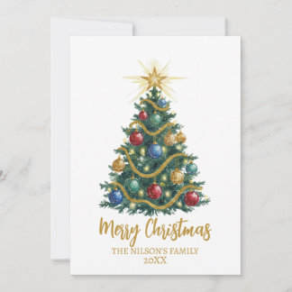 Cartes Pour Fêtes Annuelles Golden Star watercolor Christmas Tree Card